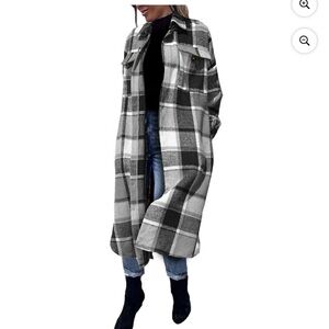 Black & White Plaid Button Up Long Flannel Shirt Jacket Cardigan Size XS